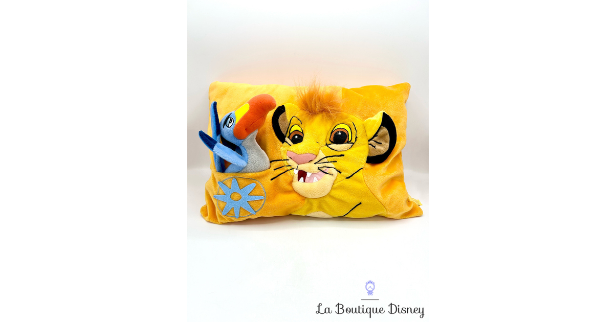 Coussin Simba Zazu Disneyland Paris Disney oreiller jaune Le roi lion oiseau peluche poche